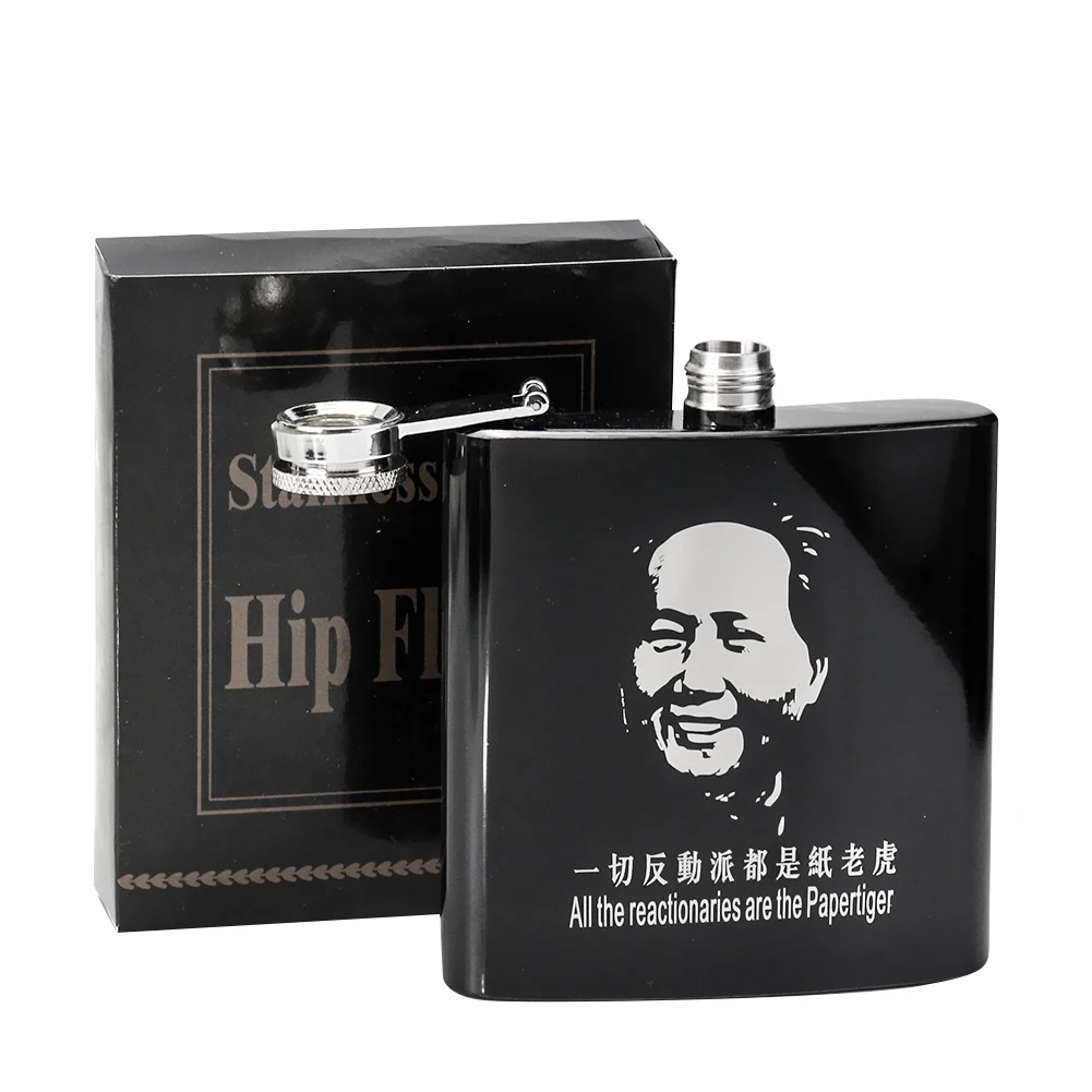 6 OZ Stainless Steel Mao Zedong Chairman Mao Head Portrait Portable Wine Bottle Leader Chinoiserie Souvenir Whisky Hip Flasks