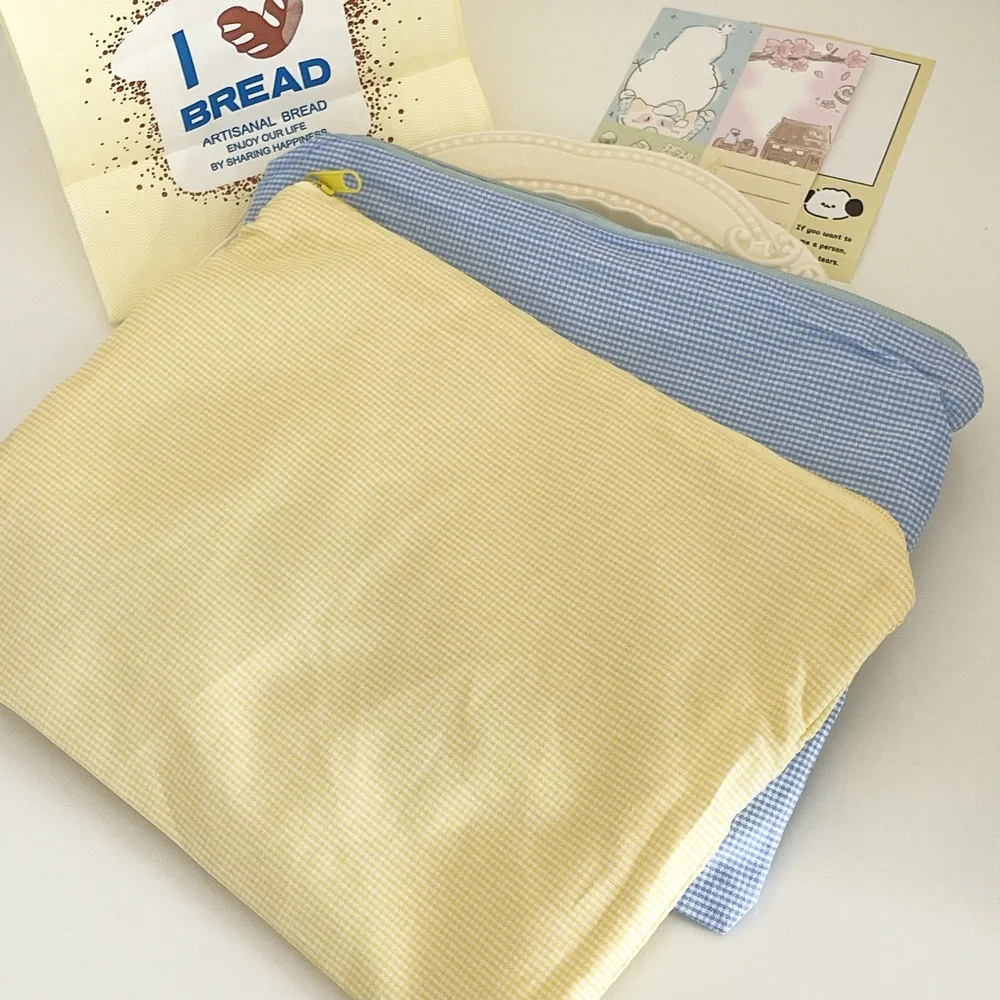 حقيبة مستحضرات التجميل القطنية الأنيقة باللون الوردي/الأزرق/الأصفر ذات سعة كبيرة حقيبة يد للتخزين حقيبة مكياج مربعة للنساء