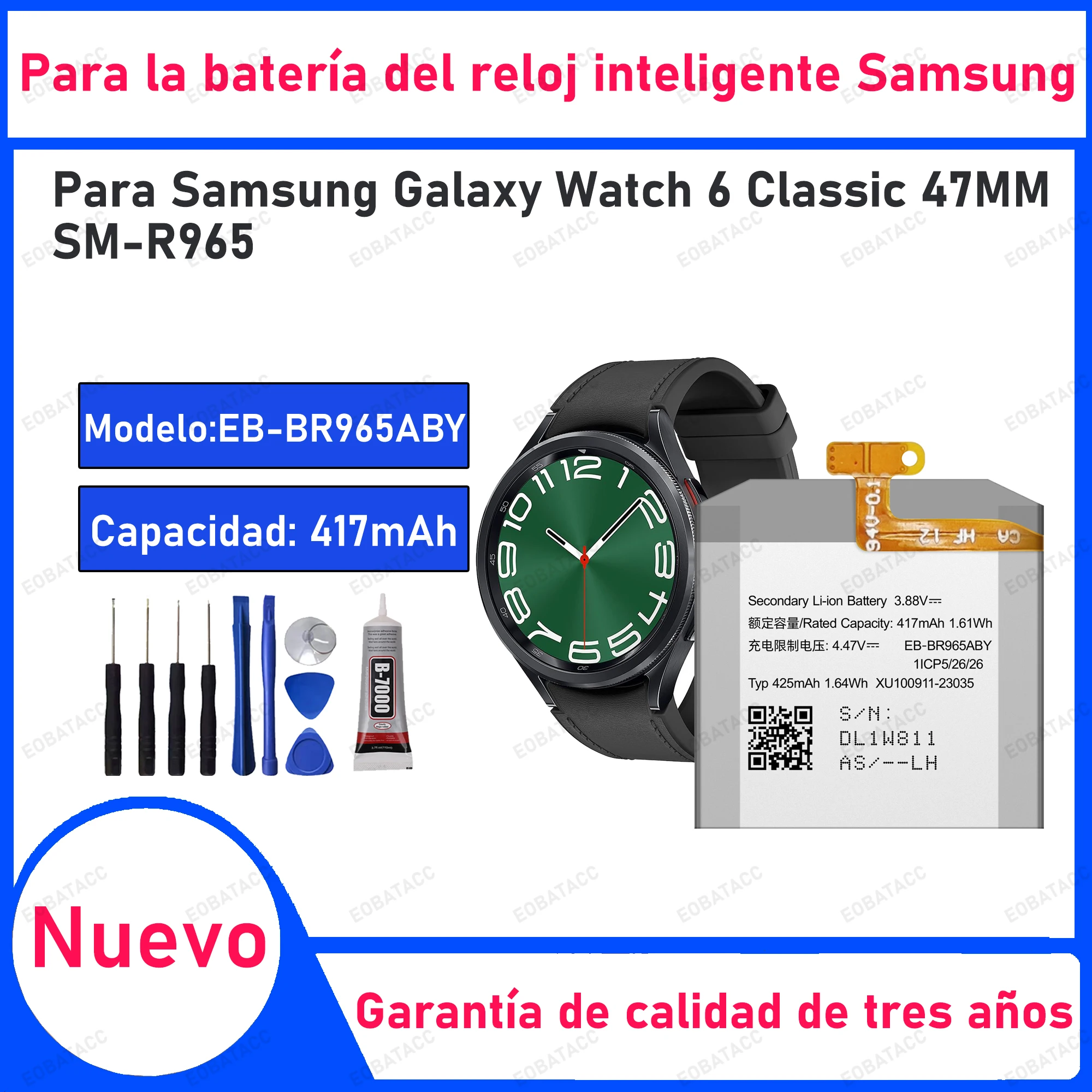 

100% New Zero Cycle Battery EB-BR965ABY Battery For Galaxy Watch 6 Classic /SM-R965 SmartWatch Batteria + Free Tools