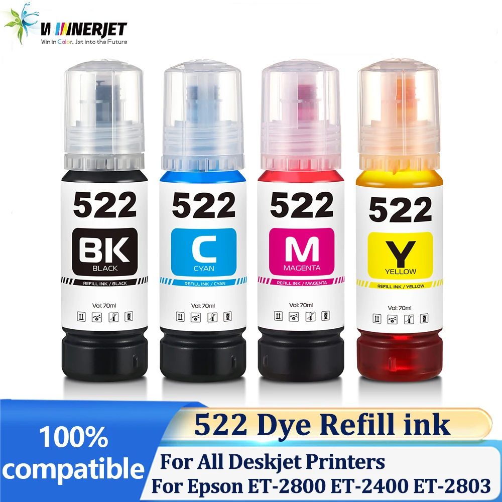 حبر صبغ Winnerjet 522 حبر صبغ عالي الجودة لجميع الطابعات المكتبية لإبسون ET-2800 ET-2400 ET-2803 ET-2840 ET-4800