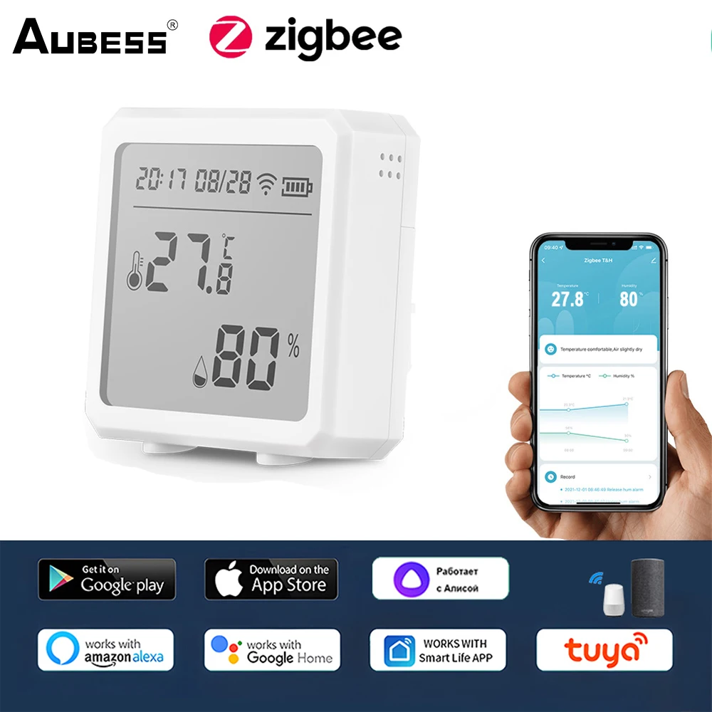 

Tuya Zigbee Smart Temperature And Humidity Sensor With LCD Screen Wireless Thermometer Digital Display Work With Alexa Google