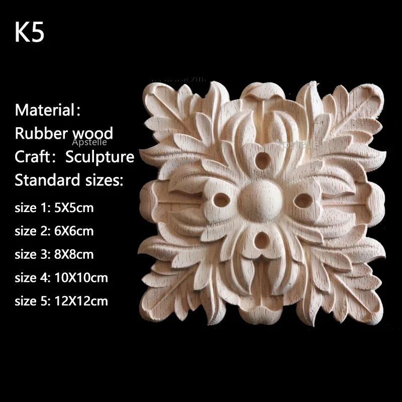 Solid Wood Decals European Furniture Patches Square Flower Roman Column Square Wholesale and Retail