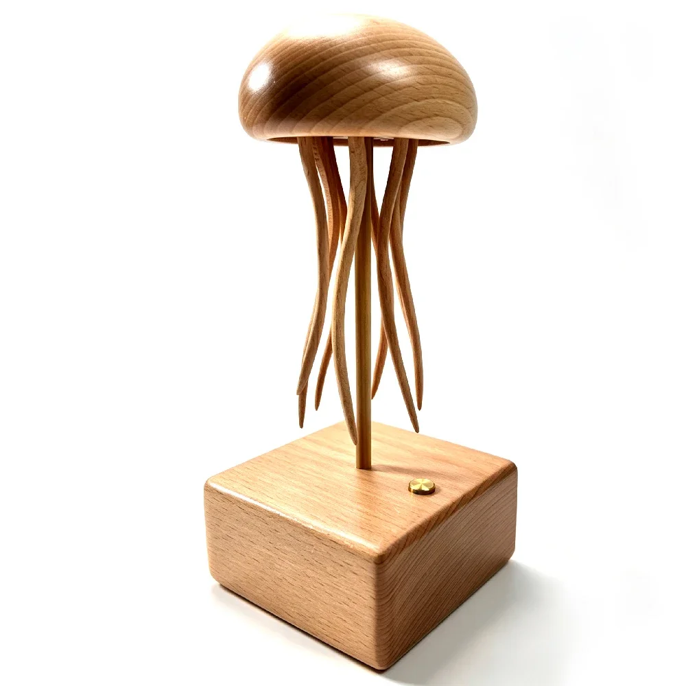 1Set Wooden Jellyfish Kinetic Automaton Sculpture, Quiet Moving Tentacle Ornament, Creative Tabletop Decor for Art Enthusiasts