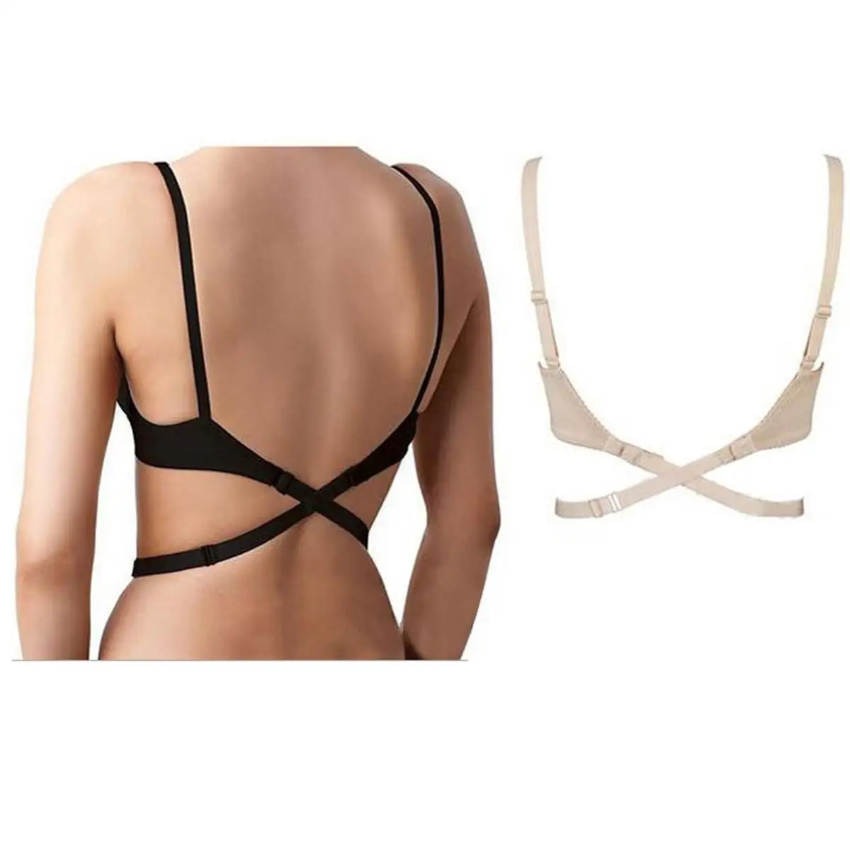 

Bra Strap Converter 3 Hook Cross Back Extender for Low Back Tops Summer Dresses Adjustable Long Strap Fits Most Bras