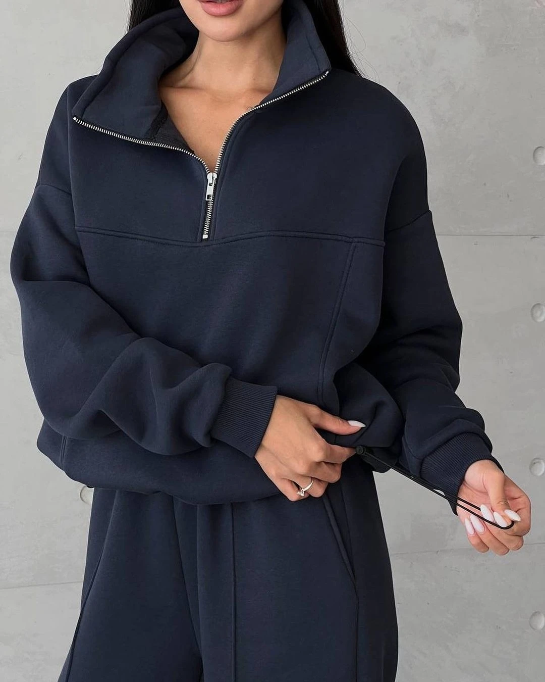 New Casual Faion Patchwork Thiened Long Sve Sweatirt Pants Set Baggy Top Pant Set Comfortable Spring Women's Outfit