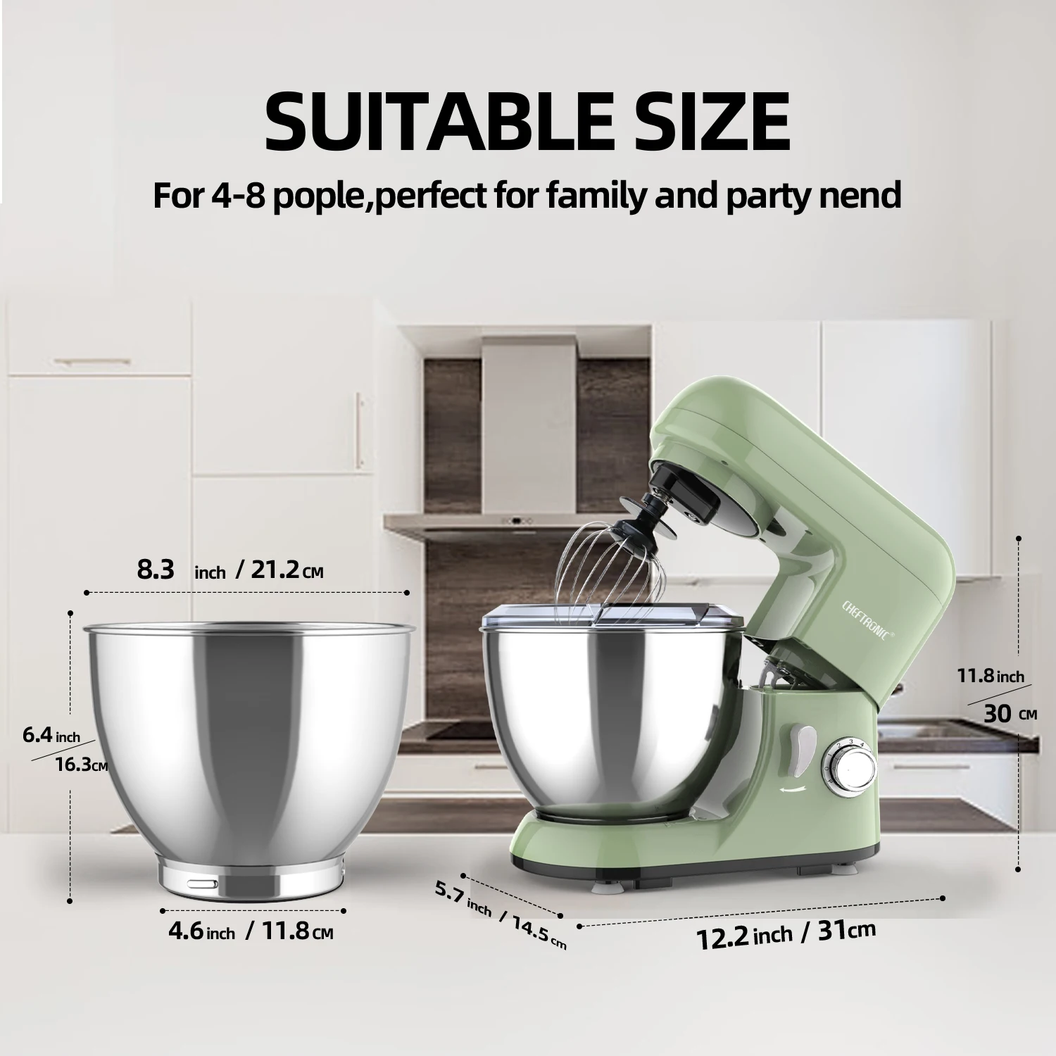 Spina UK, Mixer da 1pc, Mixer elettrico da 4 litri con testa inclinabile per uso domestico-velocità 1300W 6 + P, frullino per alimenti e frullino