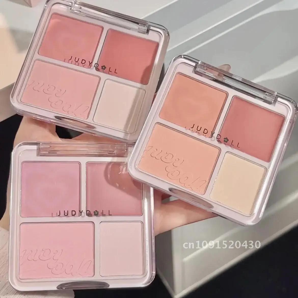 Judydoll 4 Color Powder Blush Cream Clay Highlight Palette Matte Expanding Color Highlight Brightening  Face Makeup