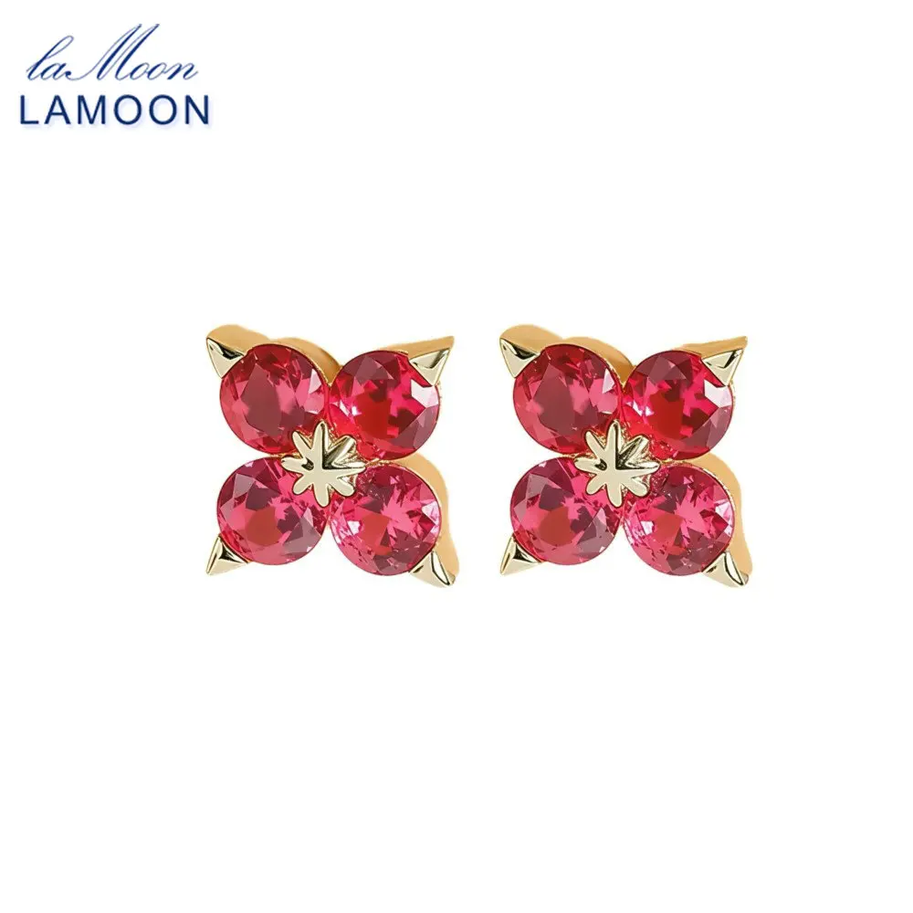 لامون لاكي الاصطناعية روبي أربع أوراق القرط للنساء بسيطة رائعة 925 فضة الذهب فيرميل غرامة مجوهرات هدية #2