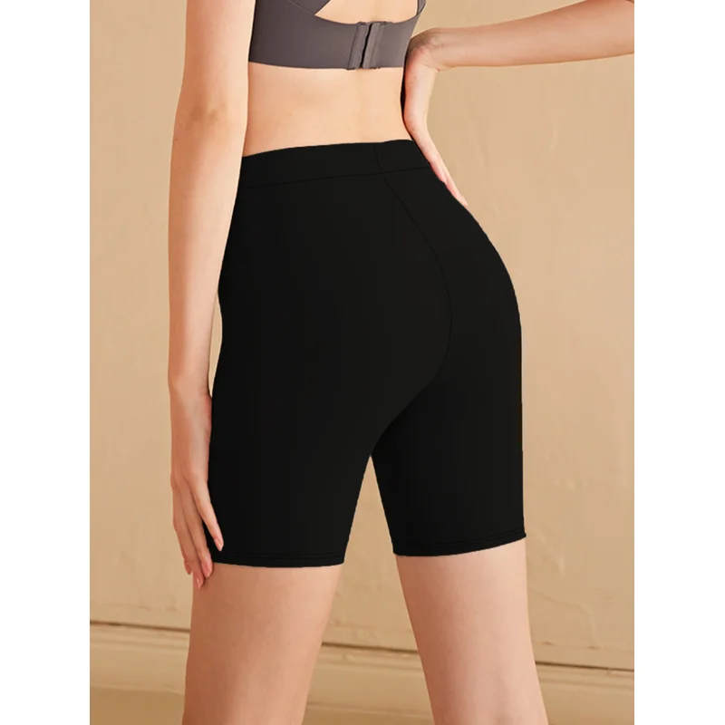  Regular Fit Solid Black Women's Shorts 2025 Elastic Waist Casual Elegant Office Daily Wear