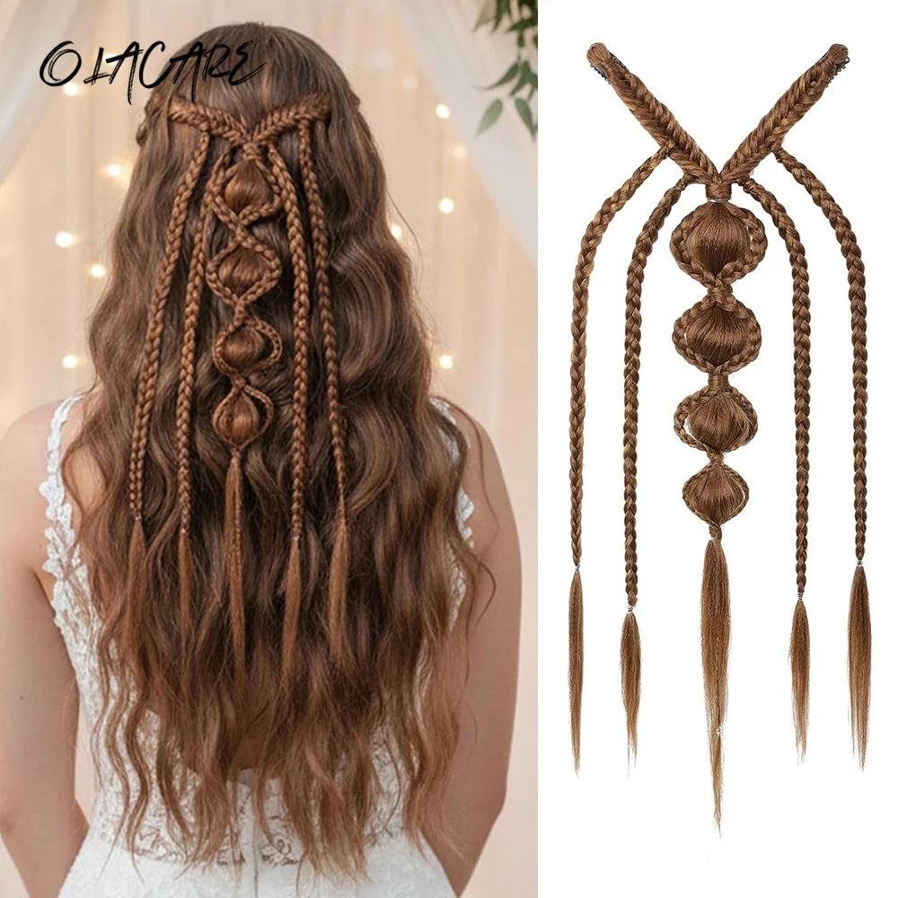 OLACARE 24 Inches Synthetic Clip in Hair Extensions Handmade Bohemia Fairy Hair Wig Hairpieces Synthetic Weaving Hair Extensions