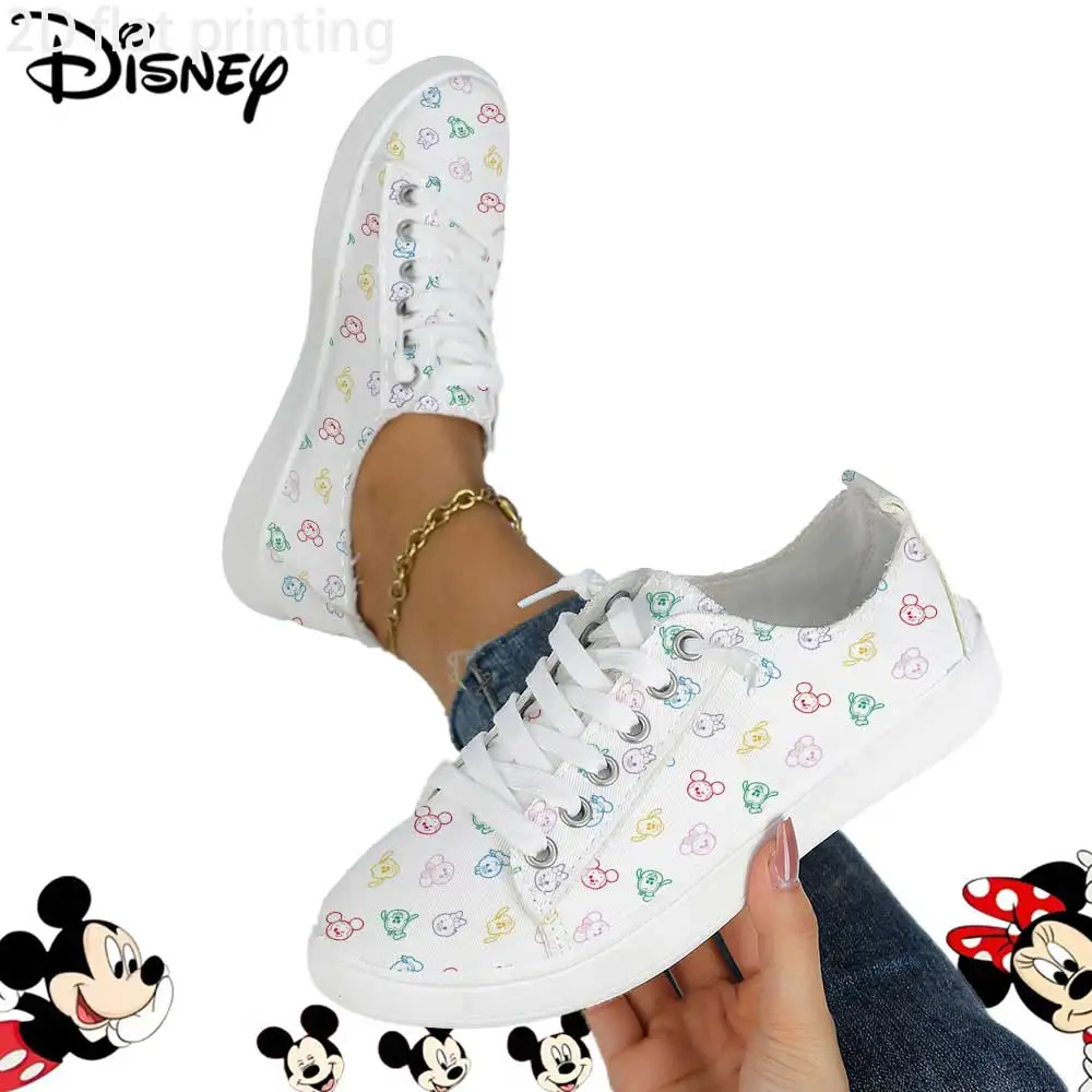 

Официально лицензированные женские кроссовки Disney на шнуровке с красочным принтом головы Микки – минималистичная удобная повседневная обувь