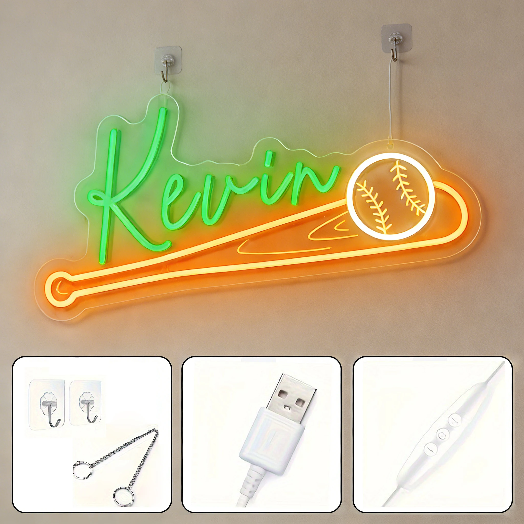 Custom Baseball Name Neon Sign - Personalized LED Night Light for Boys Bedroom, Sports Themed Wall Decor, Birthday Gift for Fans