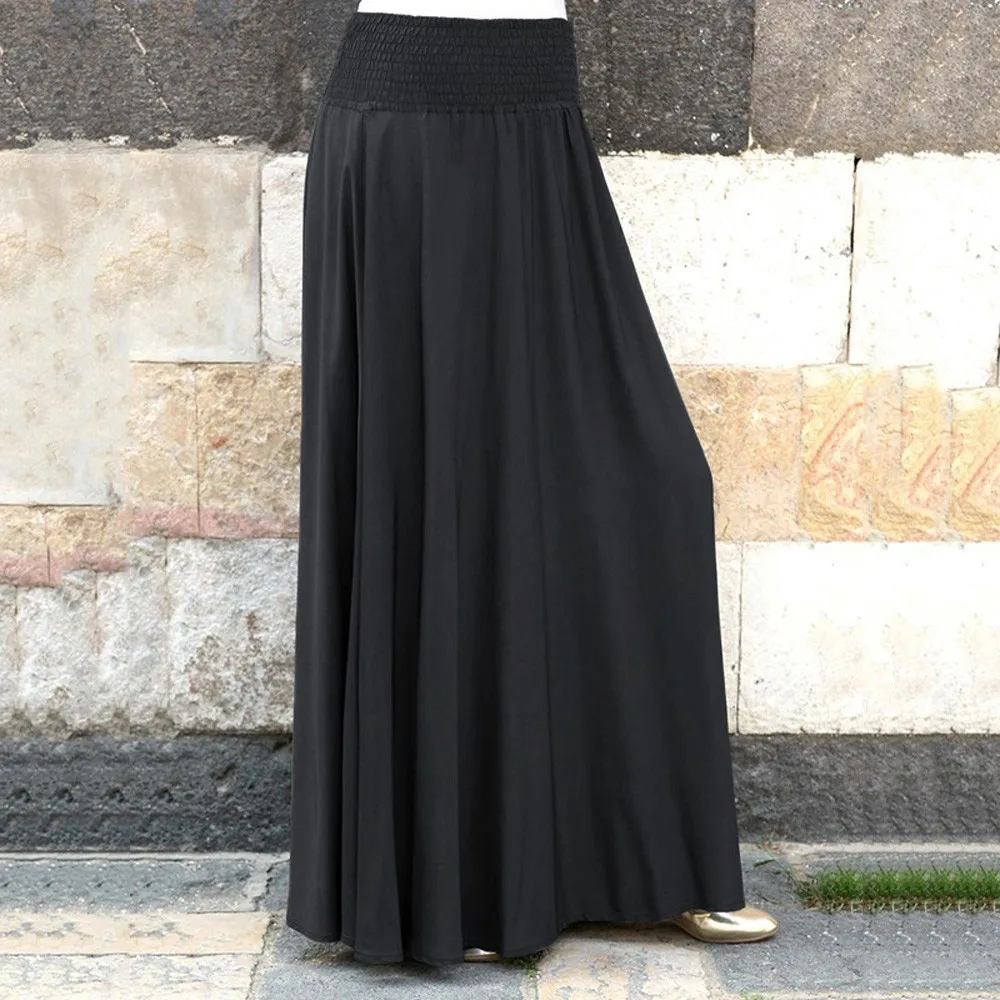 Womens Spanish Flamenco Swing Skirt Solid Ballroom Dance Long Skirts High Waist Elastic Waistband Ruffle Performance Costume