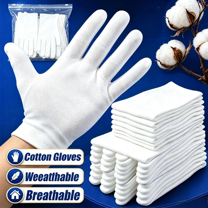 Disposable White Cotton Gloves Lightweight Breathable Etiquette Waiter Driver Jewelry Work High Elastic Protective Garden Use