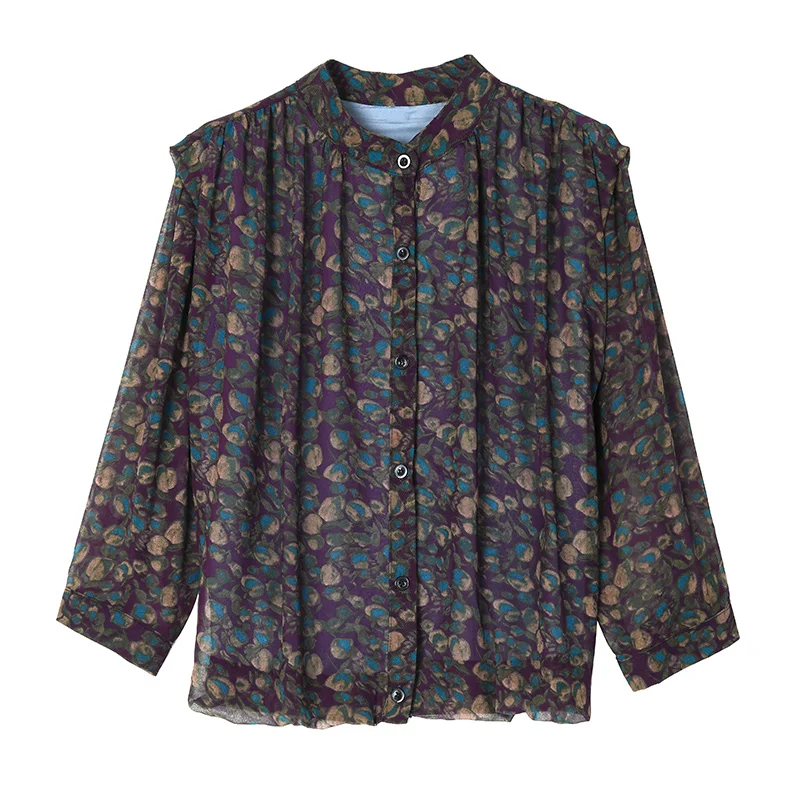 Printed Shirt Women Spring Summer Sunscreen Short Jacket Mother Loose Tops Female O Neck Single-breasted Quarter Sleeve Blouse