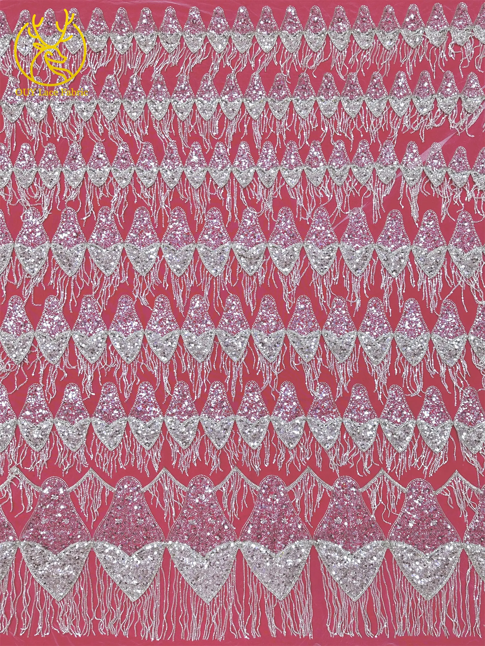 Afrikanischer Hochwertiger 3D-Perlen-Tüll-Stickerei-Spitzenstoff Französische Pailletten-Spitze Luxuriöser Nigerianischer Tüll Hochwertiger Hochzeitskleid-Stoff – Detail 8