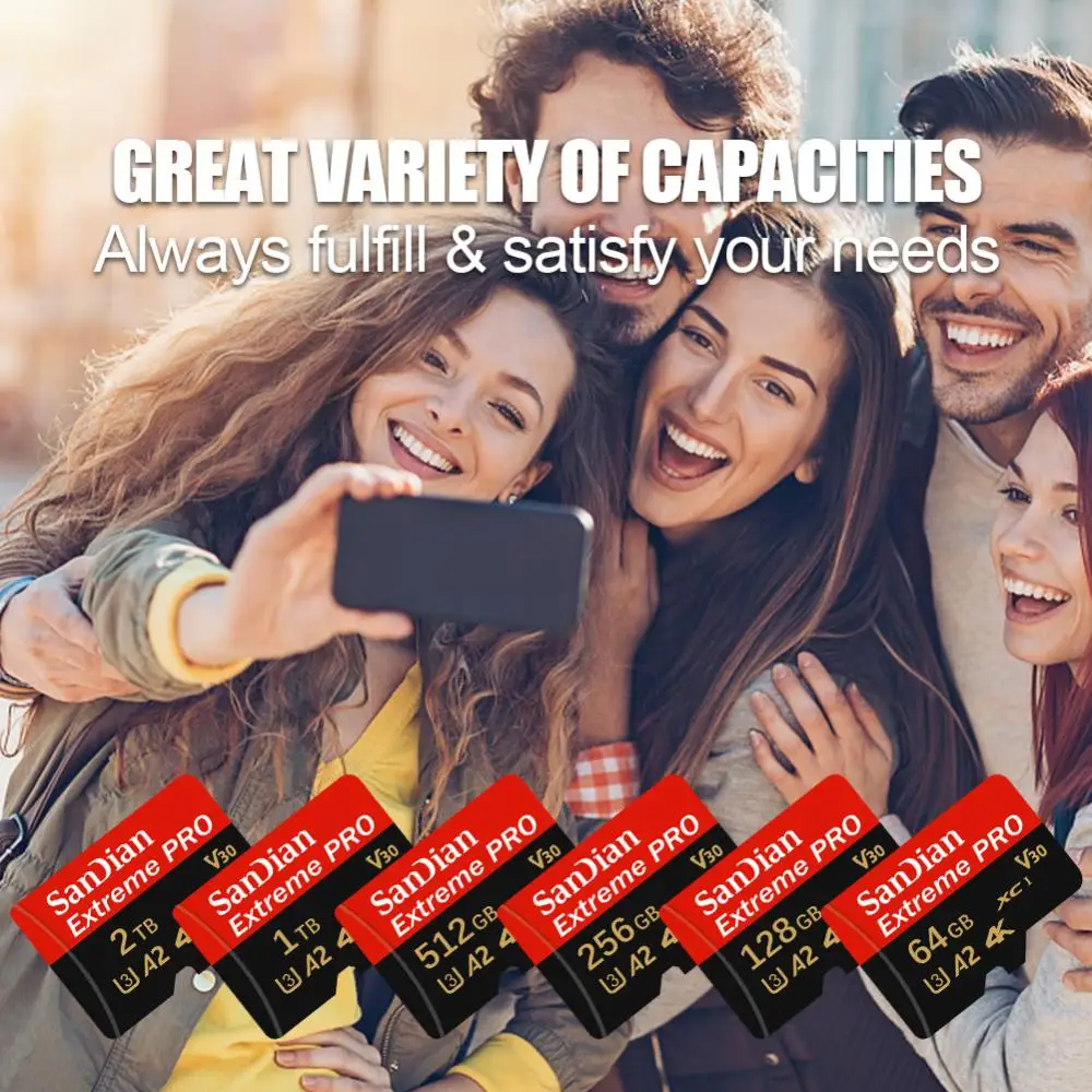 100% Original Memory Card 2TB 128GB 64GB 32GB A1 Micro TF SD Card 1TB Class 10 UHS-1 TF Flash Card for Samrtphone/PC/Cam