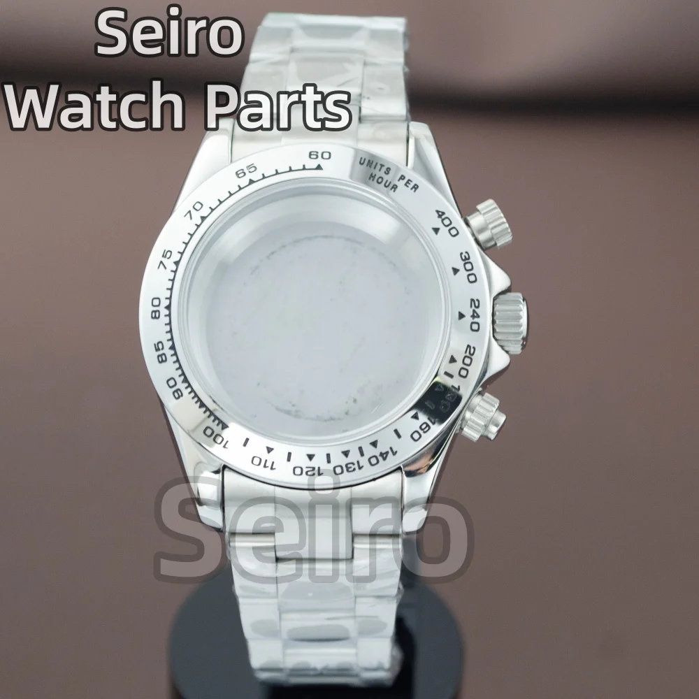 Caja de 39mm VK63 con esfera plateada y oro rosa para hombre, correa de acero inoxidable para reloj con movimiento de cuarzo Daytona VK63, accesorios