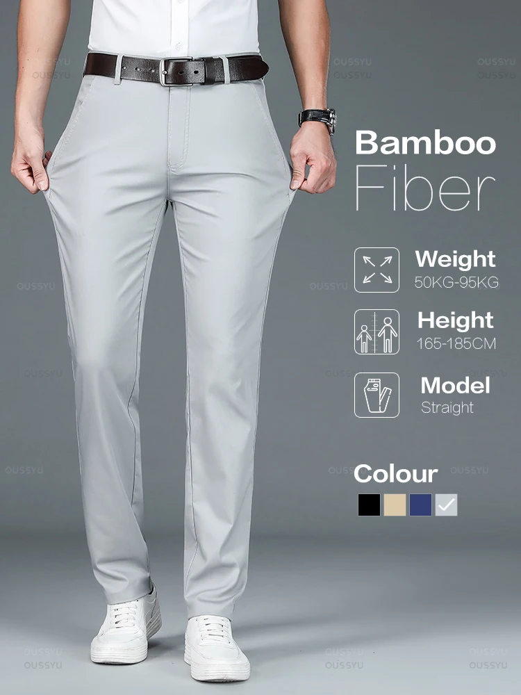 Abbigliamento di marca Pantaloni da abito da lavoro dritti di lusso da uomo in fibra di bambù Designer estivo sottile ed elegante casual lungo