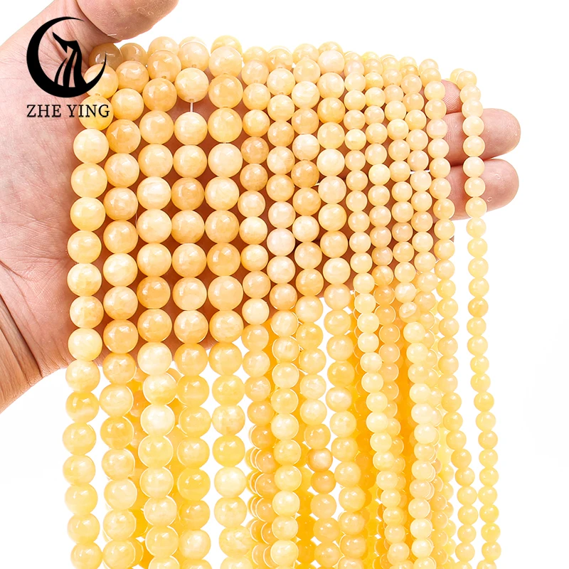 

Zhe Ying 10 Strands Yellow Jade Beads Round Loose Gemstone Beads for Bracelet Making Jewelry Diy Accessories