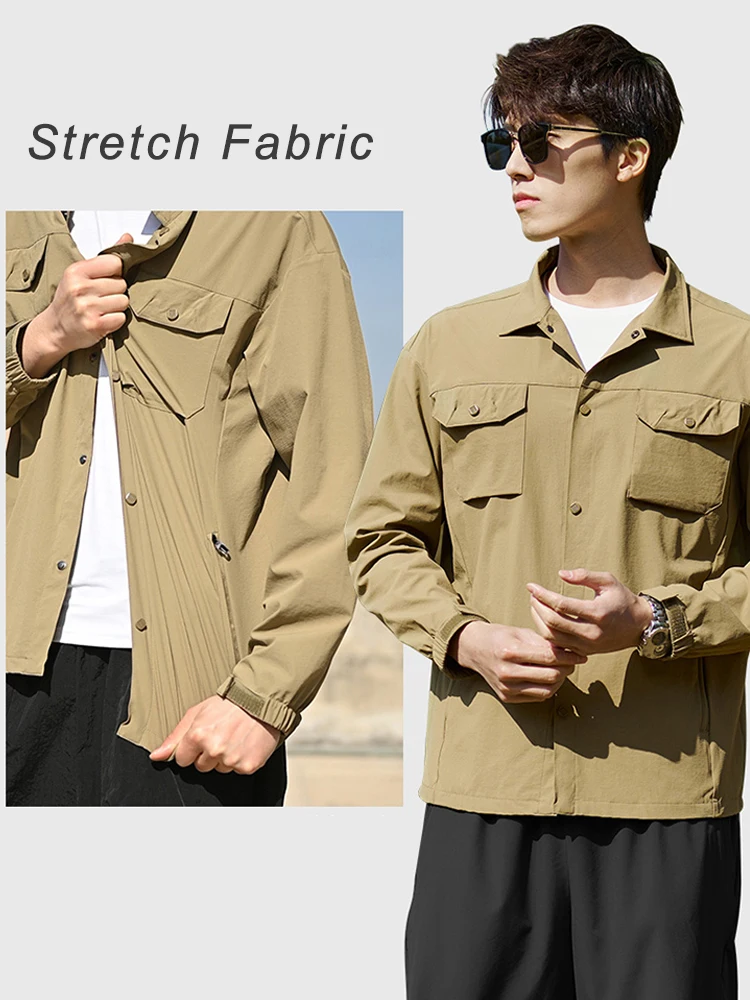 2024 Spring New 6 Pockets Men\'s Jacket Outdoor Quick Dry UPF50+ Sun Protection Coat Shirts Collar Casual Jacket Plus Size 8XL