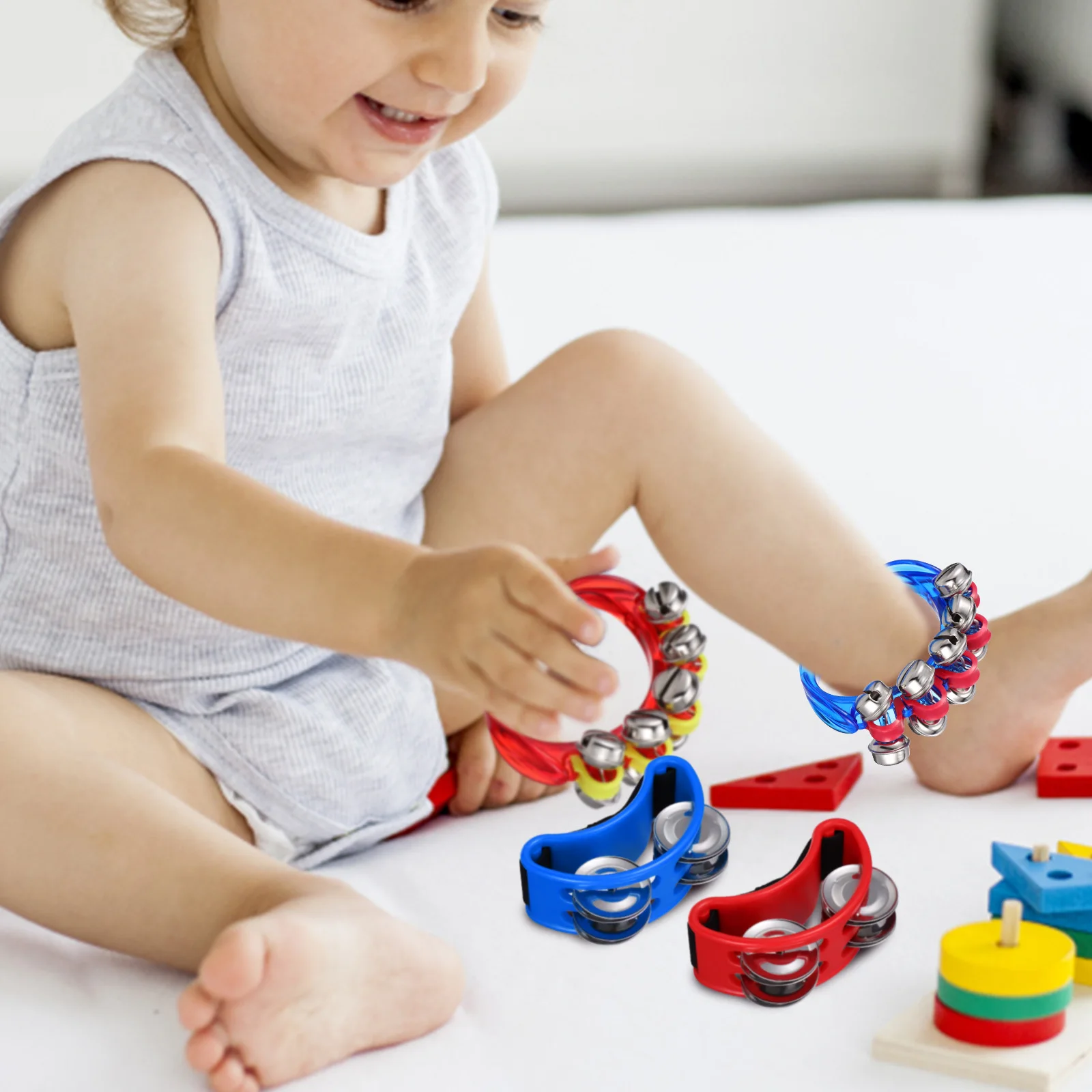 

8 pcs Wrist Bell Foot Bells Bracelets Musical Instrument for Kids Christmas Party Red Blue Color Plastic Metal Material Clear
