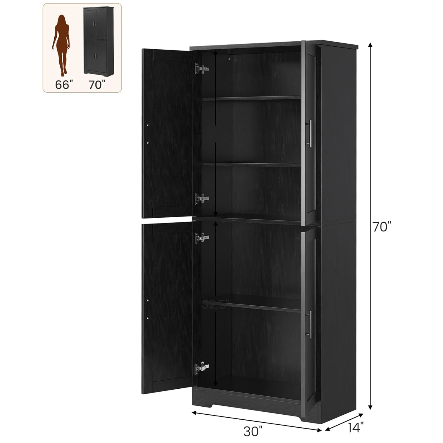 Kitchen Pantry Cabinet,Freestanding Pantry Storage Cabinet with Doors and Shelves,70\