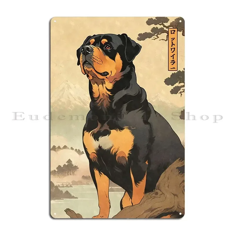 Rottweiler Woodblock Print Metal Sign Painting Club Club Wall Decor Print Tin Sign Poster