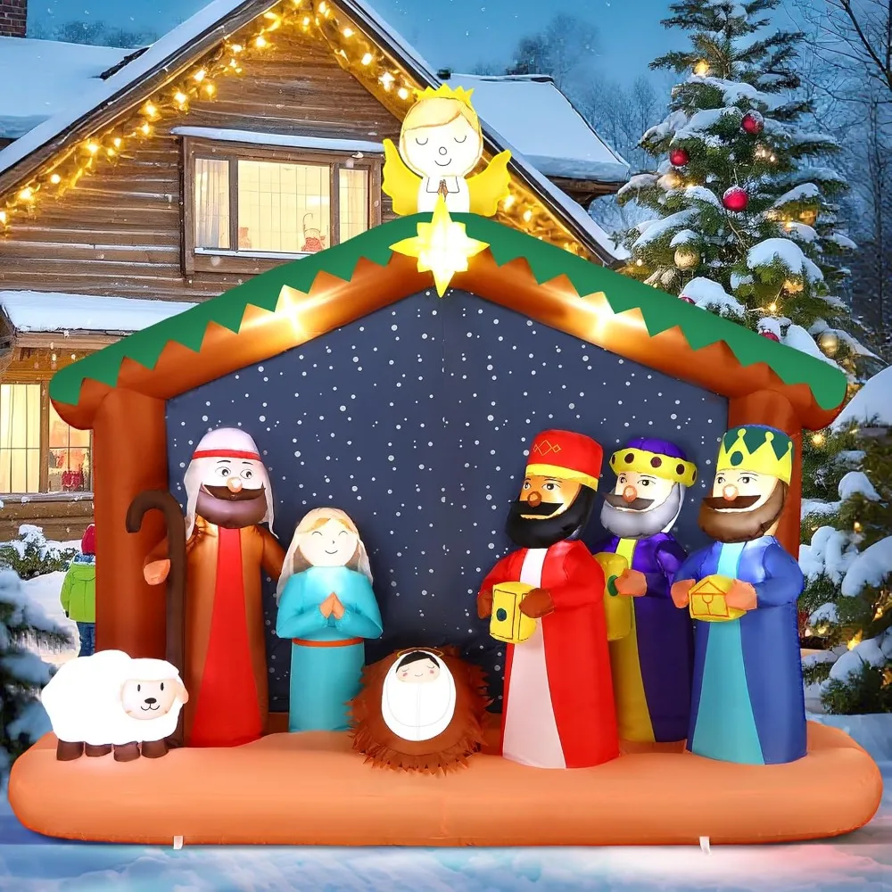 

10FT Christimas Inflatable Nativity Scene Decorations Outdoor with Built-in LEDs Lights, Large Blow Up with Baby Jesus