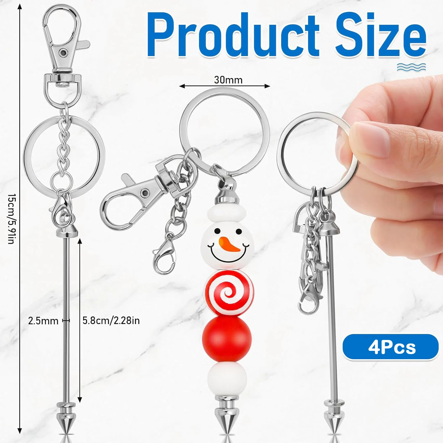 Picture 5: 1-4Pcs Beadable Keychain Bar Beaded Keychain for Pendant DIY, Alloy Blank Keychain Accessories Bulk for Keychain Making Supplies