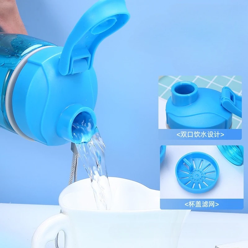 

600ML Large Capacity Plastic Water Bottle Leak Proof Flip Top Lightweight Travel Kettle with Handle Strap