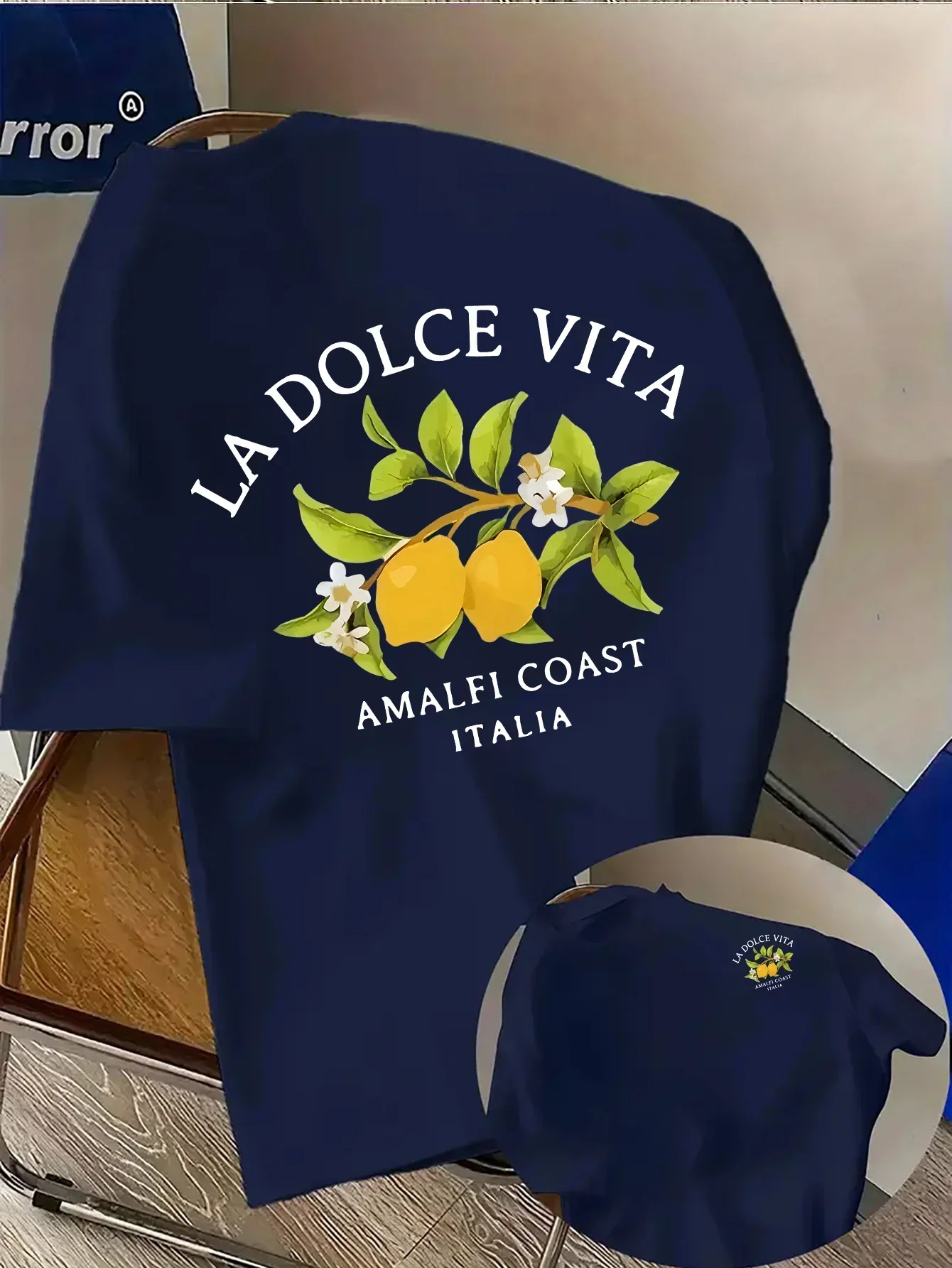 LA DOLCE VITA Amalfi Coast Italy T-Shirt, Lemon Print Casual Short Sleeve Tee, Summer Crew Neck Top