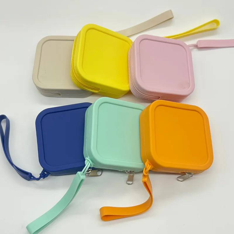2pcs Candy Color Silicone Storage Bags with Zipper Multifunctional Portable Coin Purse Card Earbud Small Item Organizer Pouch