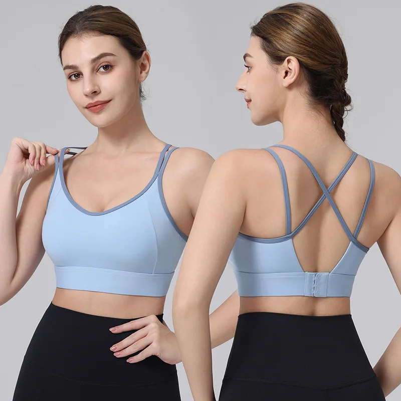 Women's High Impact Sports Bra Built-in Padded Naked Feel Quick Dry Color Block for Running Yoga Workout Top