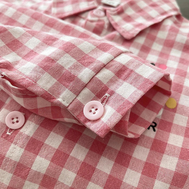Baby Mädchen 2-teiliges Outfit-Set Cartoon-Print Rosa Kariertes Langarmhemd Denim-Jeanshose Frühling Herbst Kinder Freizeitkleidung – Detail 8