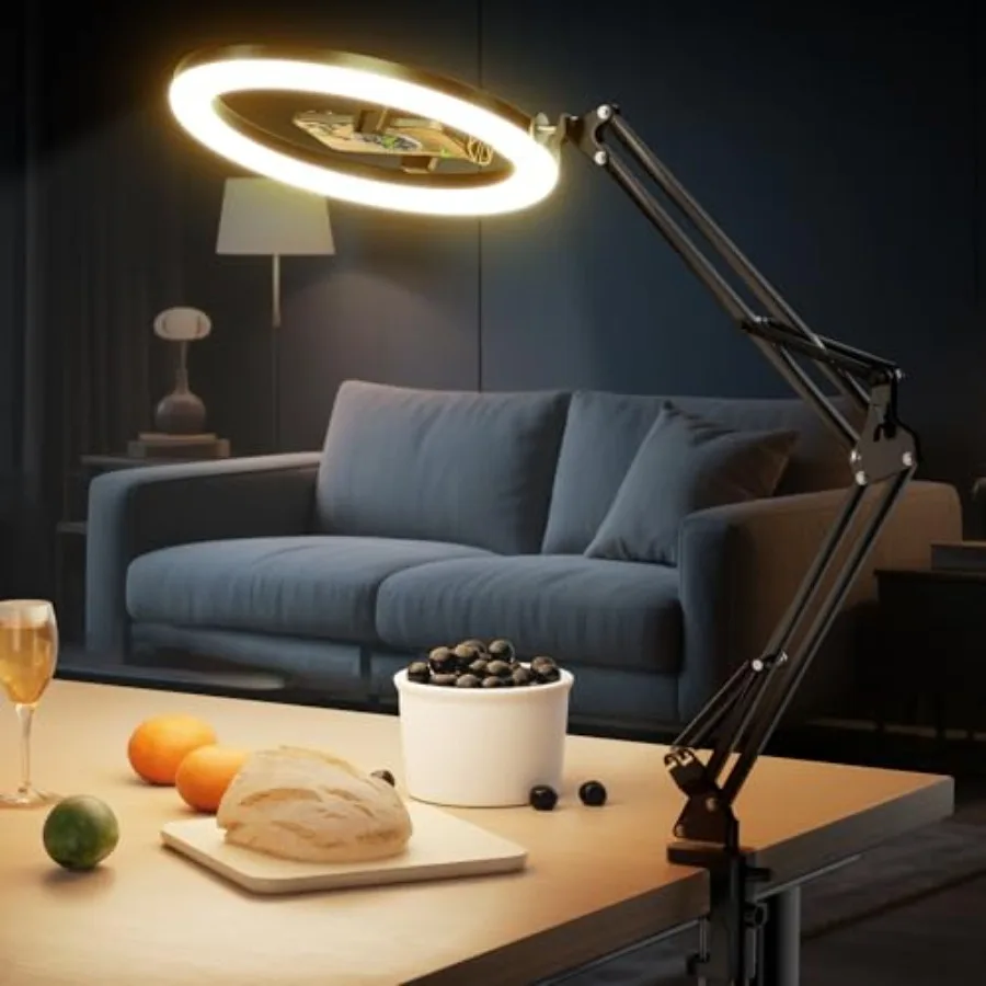 

12'' Overhead Ring Light for Desk with Phone Mount, LED Selfie Light with Adjustable Arm and Clamp, Dimmable Lighting for Video