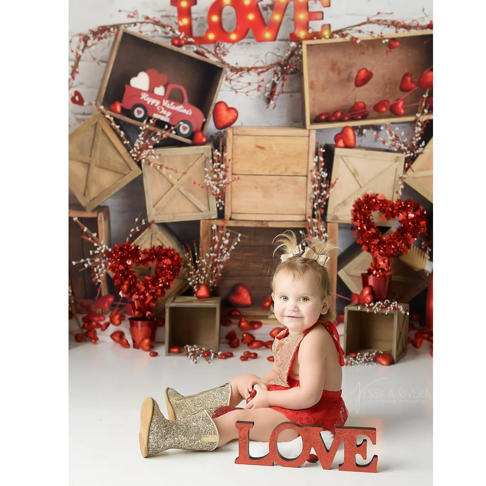 Valentine's Day Photo Background for Cake Smash Kids Birthday Photography Backdrop Building Blocks Of Love Photo Studio Props