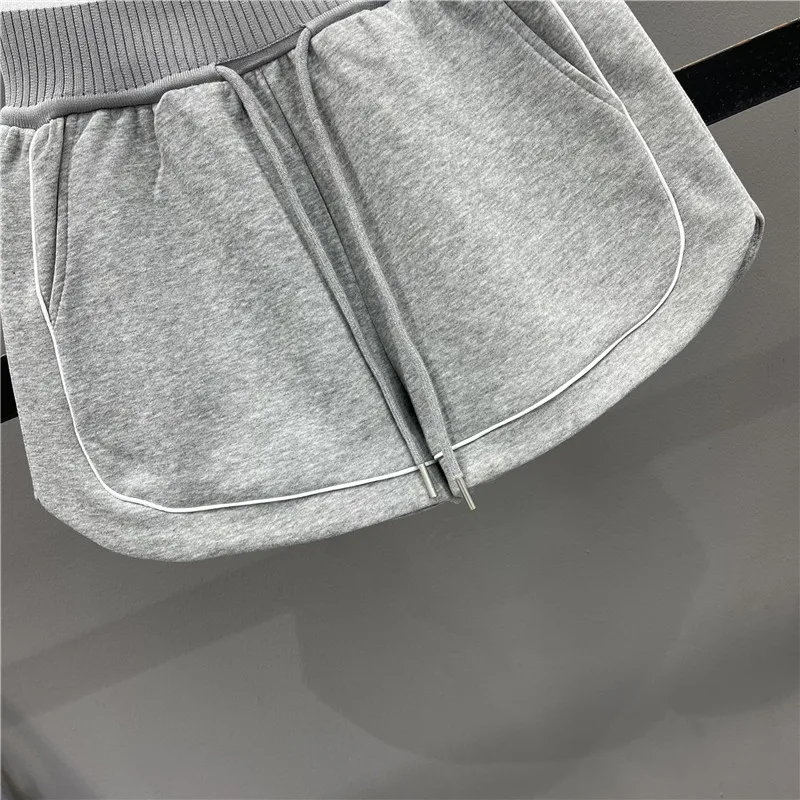 여성용 고탄성 허리 반바지, 드로스트링 대비 색상, A 라인 와이드 레그 스웻팬츠, 스포츠 캐주얼 패션, 여성 의류
