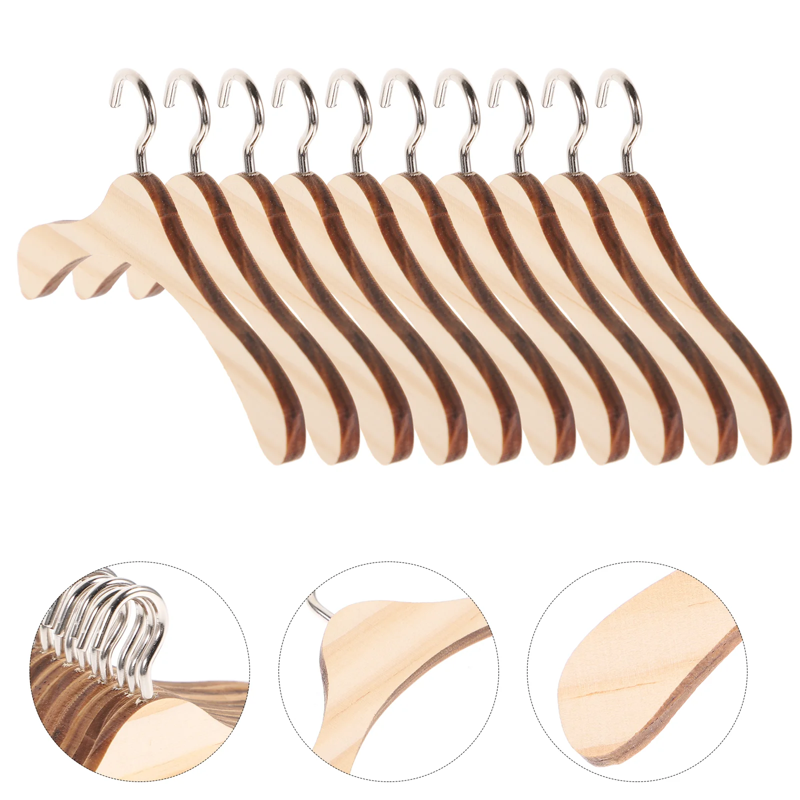 10 Pcs Timber Coat Hangers for Dolls Dollhouse Wooden Clothes Wardrobe 1/3 BJD Baby Rack Toys