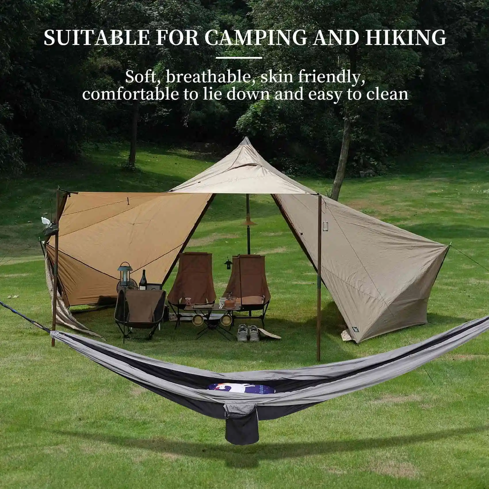 

AC23-Camping Hammock Double Single Lightweight Hammock With Hanging Ropes For Backpacking Hiking Travel Beach Garden