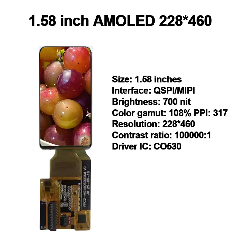 

1,58-дюймовый AMOLED-дисплей QSPI MIPI с разрешением 228x460 для умных браслетов и игрушек с ИИ