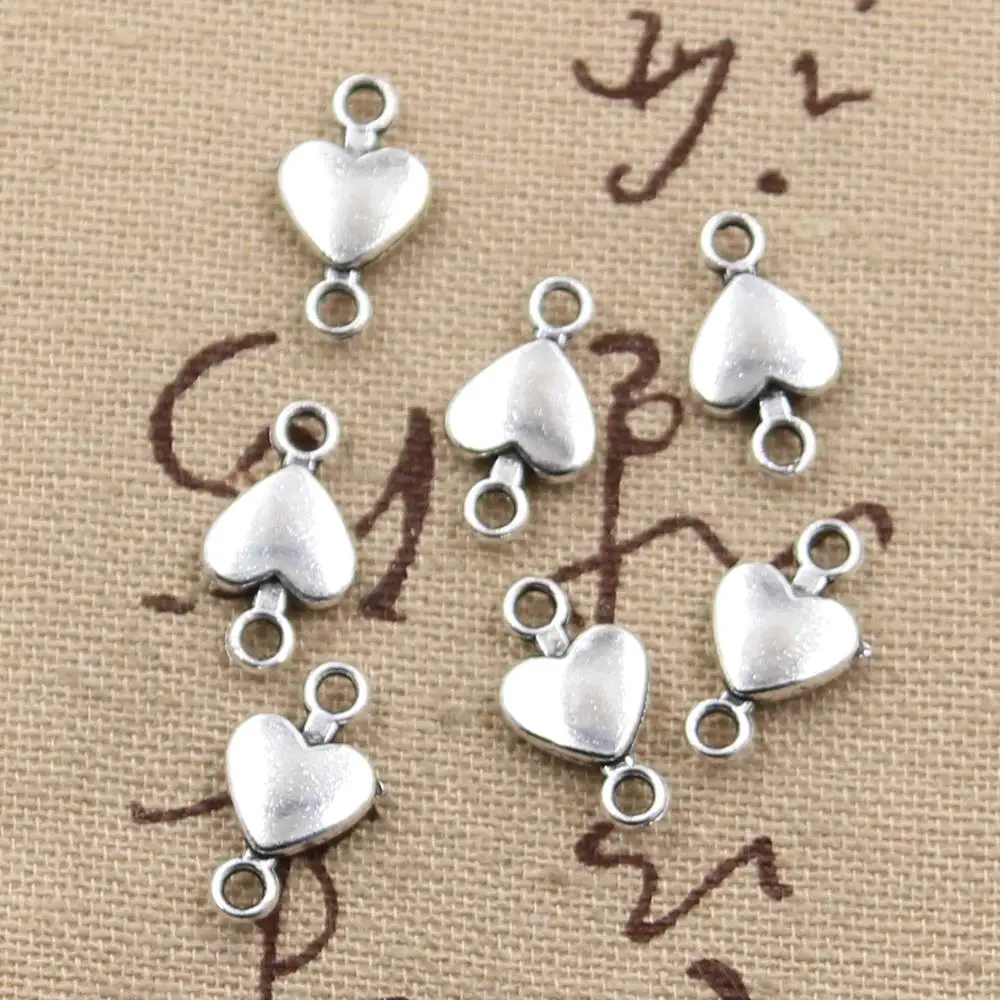 50 sztuk Charms serce złącze 15x7mm Handmade Craft wisiorek Making fit,Vintage tybetański srebrny kolor, DIY na naszyjnik bransoletka