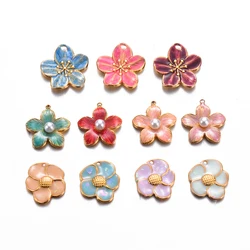 Wholesale 5pcs/lot Enamel Flower Charms Stainless Steel Colorful Pendant For DIY Necklaces Earrings Jewelry Making Accessories