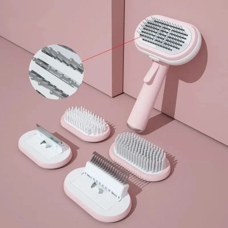 

Wholesale 5 in 1 Interchangeable Heads Available Reusable Remover Pet Dog Cat Grooming Brush Hair Removal Massage Comb Set