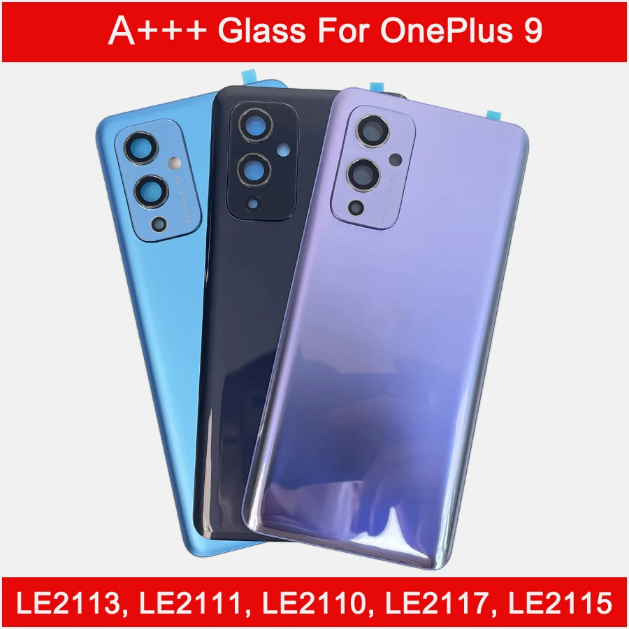 A+++ Gorilla Glass 5 Rear Housing For Oneplus 9 Battery Back Cover Glass Repair Replace Phone Door Case + Camera Lens Logo