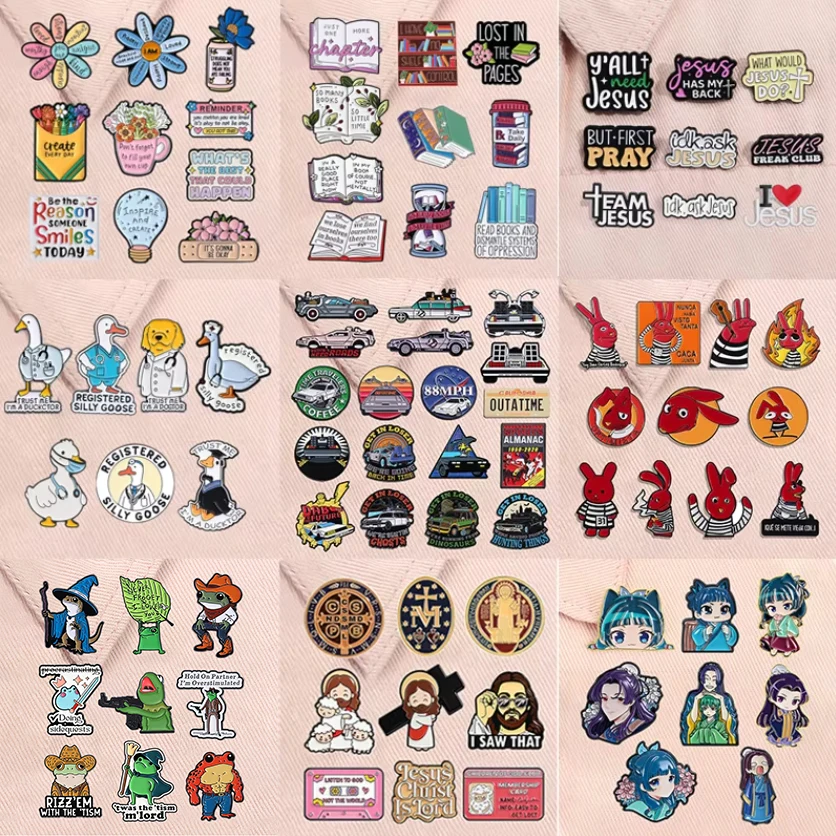 4-20pcs/set Red Eared Rabbit Enamel Pins Anime Characters Tu
