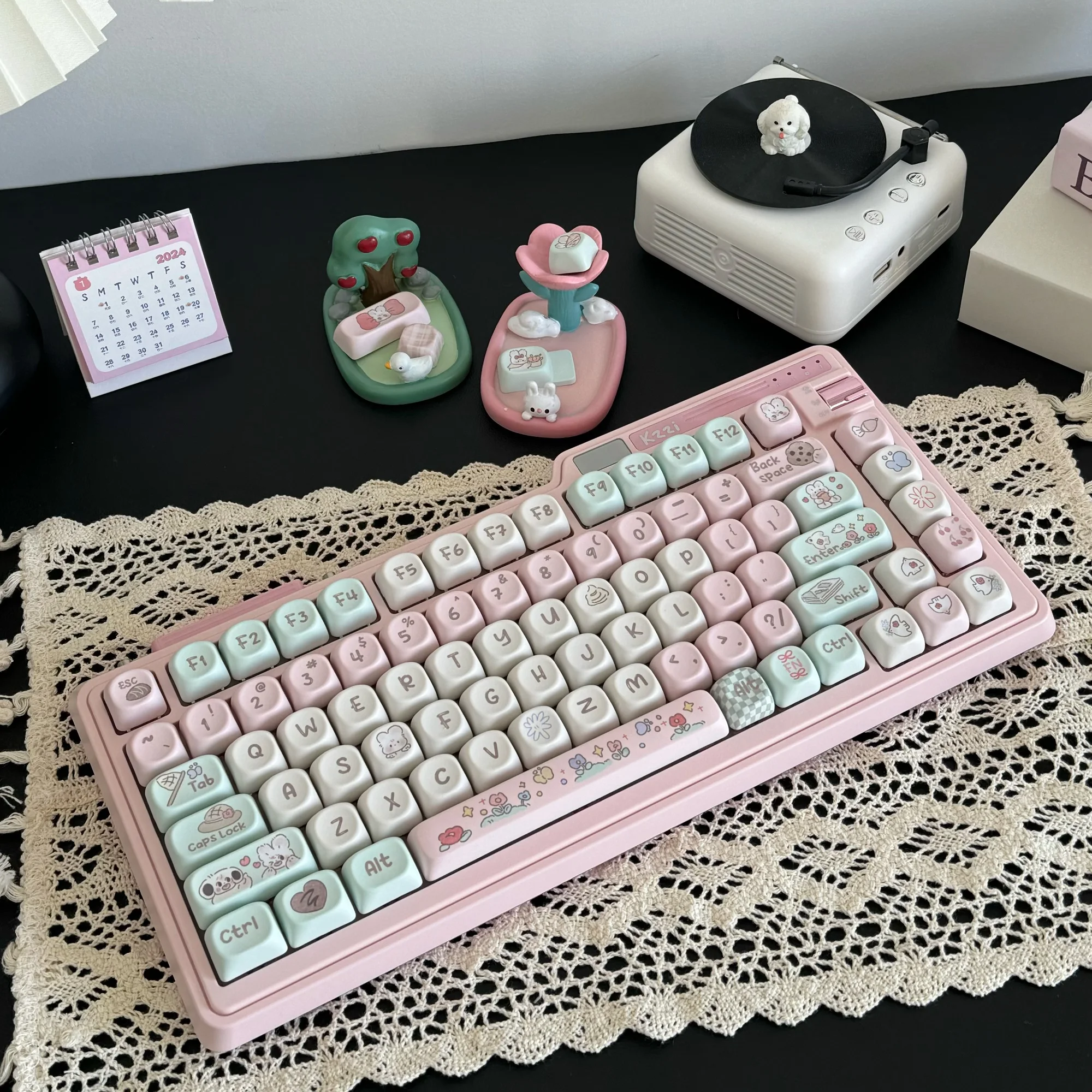 138Keys Happy Weekend Theme Pink Keycaps Mos High Pbt Material Five-Sided Sublimation Diy Full Set Of Flower Cherry Cute Keycaps