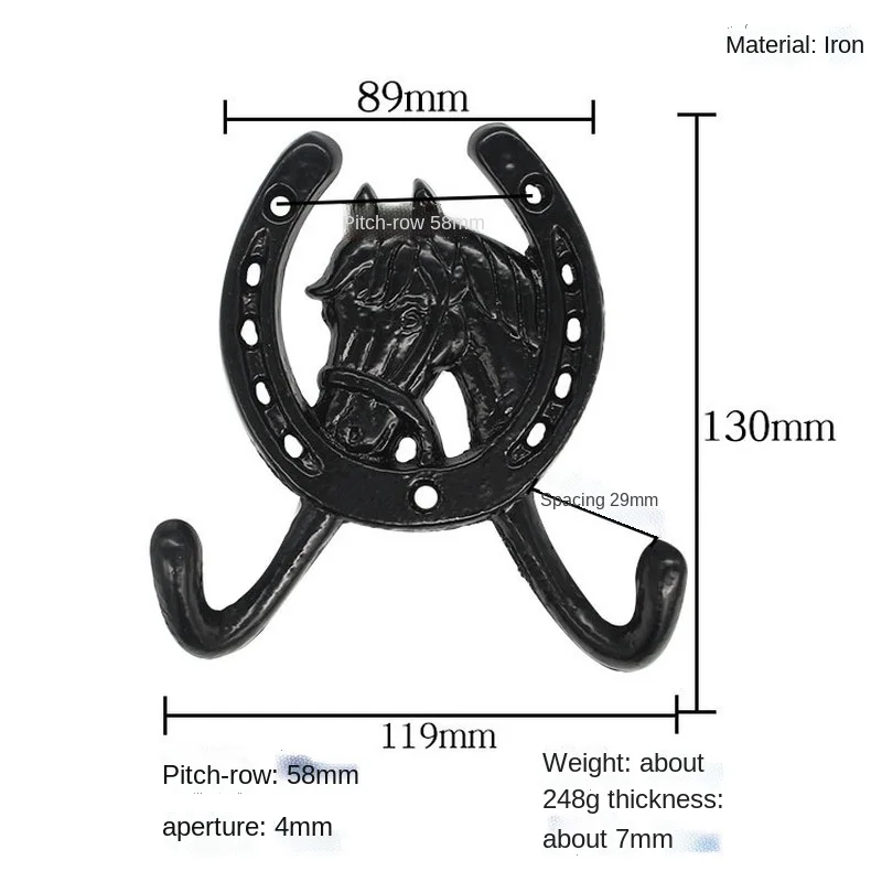 Gancho em forma de horpara decoração de parede de jardim, gancho de ferro fundido para artesanato decorativo com parafusos para parede de quarto