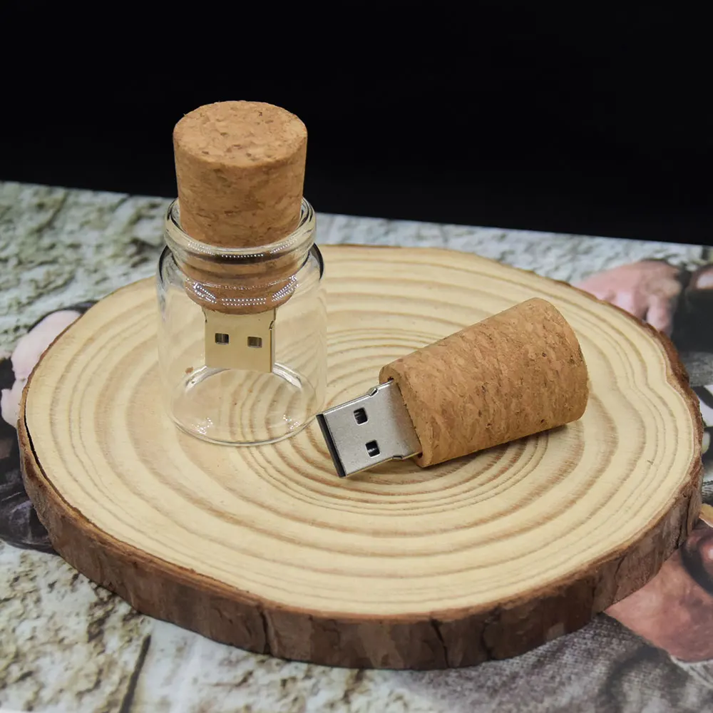 30PCS/LOT Free LOGO Glass Bottle USB2.0 Flash Drive 4G 8G 16GB 32GB High Speed Pen Drives Photography Gifts Memory Stick U Disk