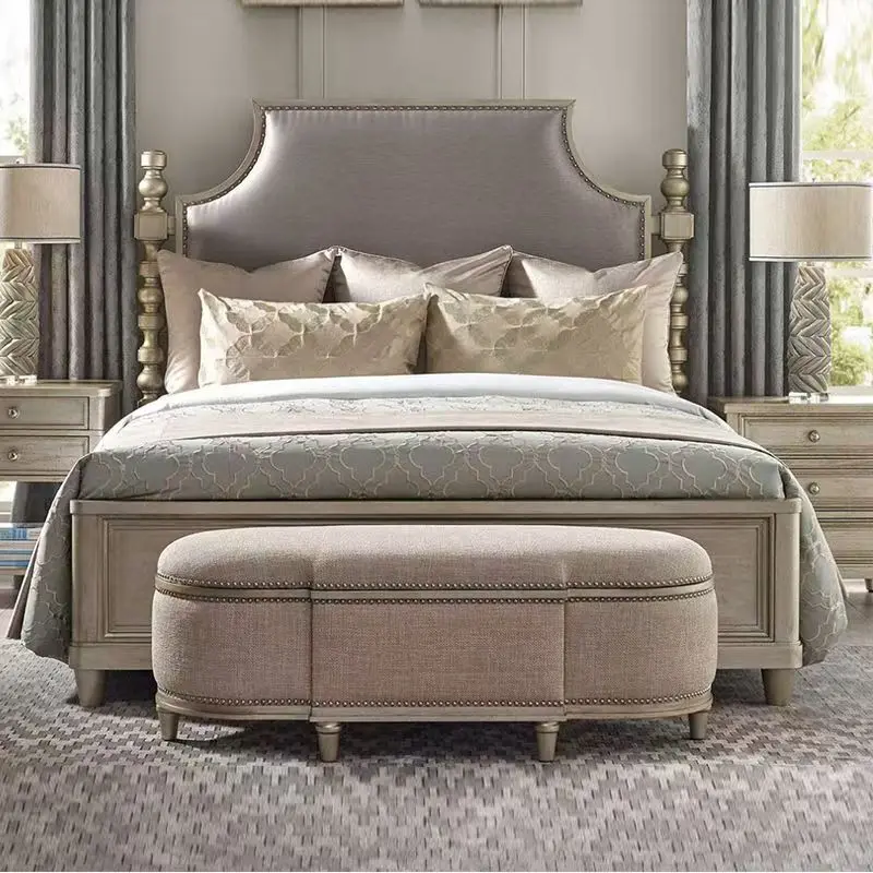 !@Classical Modern King Size Bed Frame with Storage Linen Upholstered Cushioned Foam Wooden Frame French Bed With Box